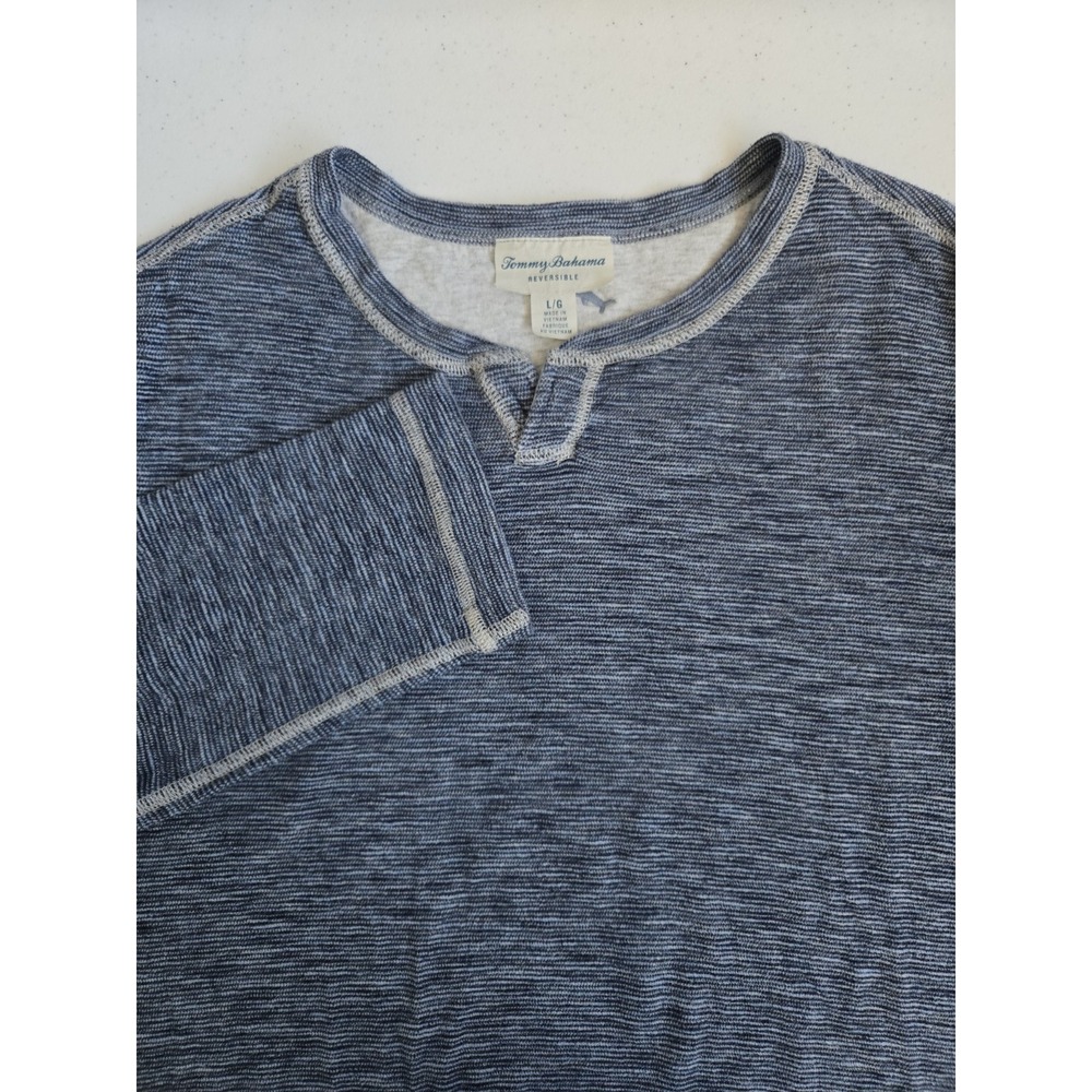 Tommy Bahama Men's Large Reversible Blue Gray Casual Knit Long Sleeve‎ Tee-Shirt
